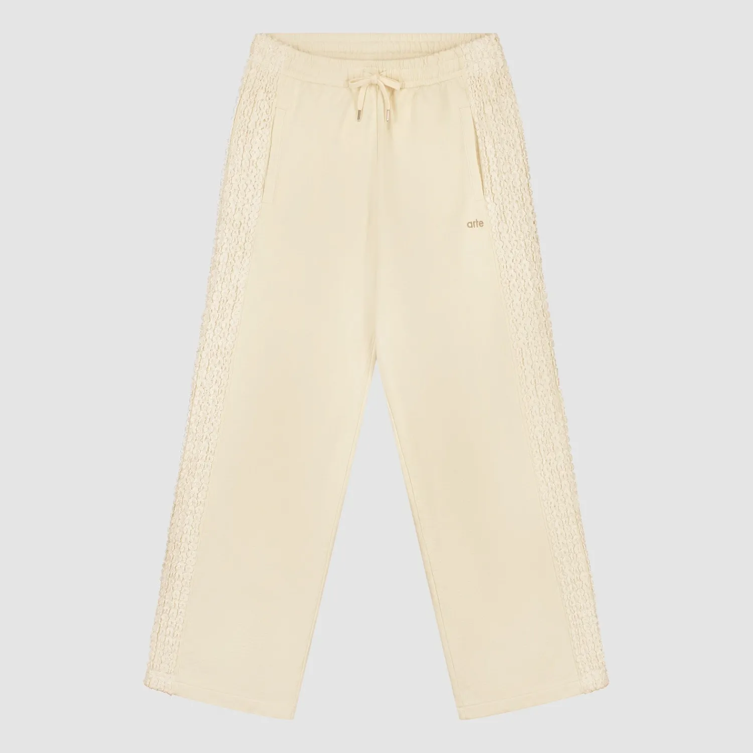 Arte Antwerp Pantalon à bandes fleuries - Crème Fashion