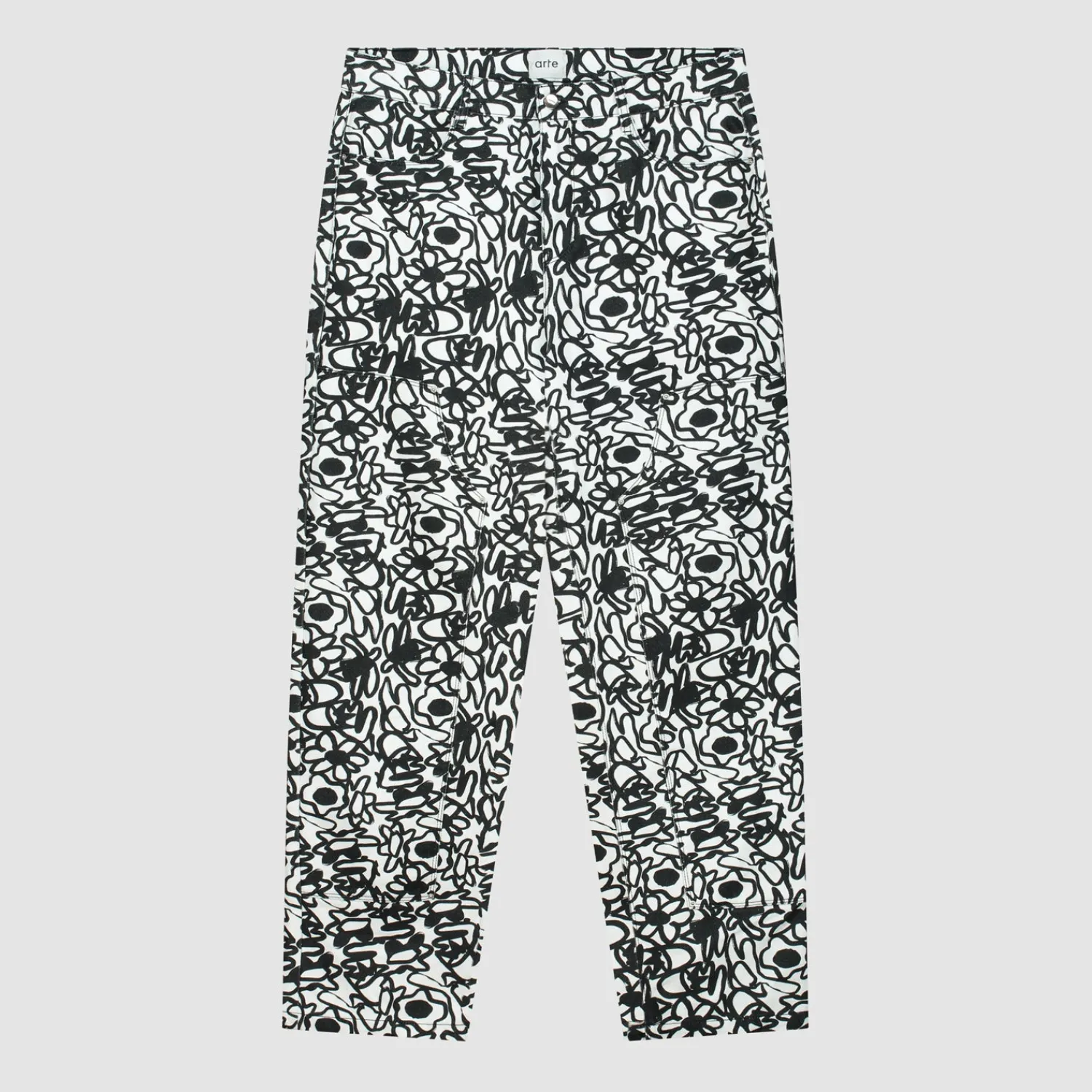 Arte Antwerp Pantalon Allover Flowers - Noir/ blanc Store