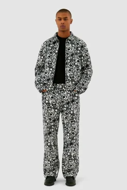 Arte Antwerp Pantalon Allover Flowers - Noir/ blanc Store