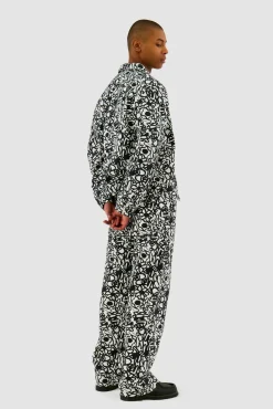 Arte Antwerp Pantalon Allover Flowers - Noir/ blanc Store