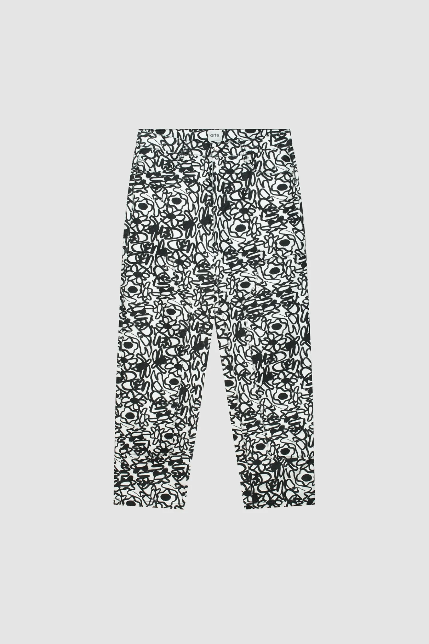 Arte Antwerp Pantalon Allover Flowers - Noir/ blanc Store