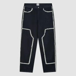Arte Antwerp Pantalon en denim à bordures fleuries - Dark Wash Marine Best
