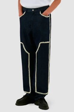 Arte Antwerp Pantalon en denim à bordures fleuries - Dark Wash Marine Best