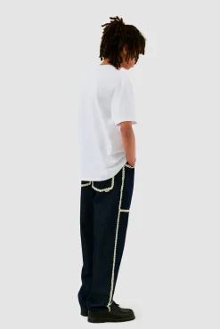 Arte Antwerp Pantalon en denim à bordures fleuries - Dark Wash Marine Best