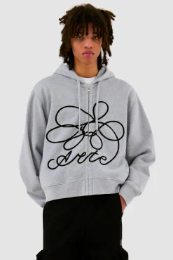 Arte Antwerp Sweat à capuche zippé avec logo fleuri - Gris New