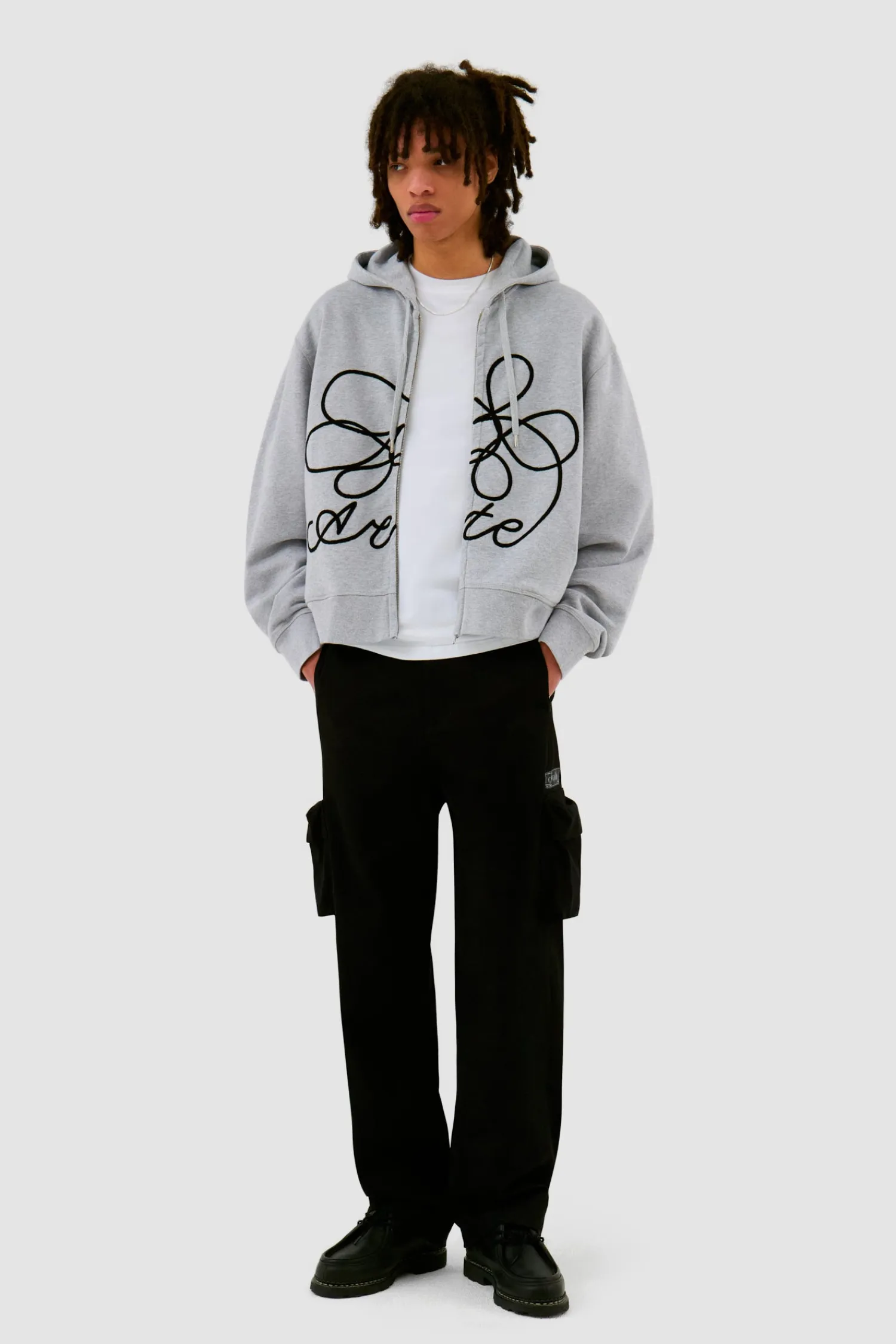 Arte Antwerp Sweat à capuche zippé avec logo fleuri - Gris New