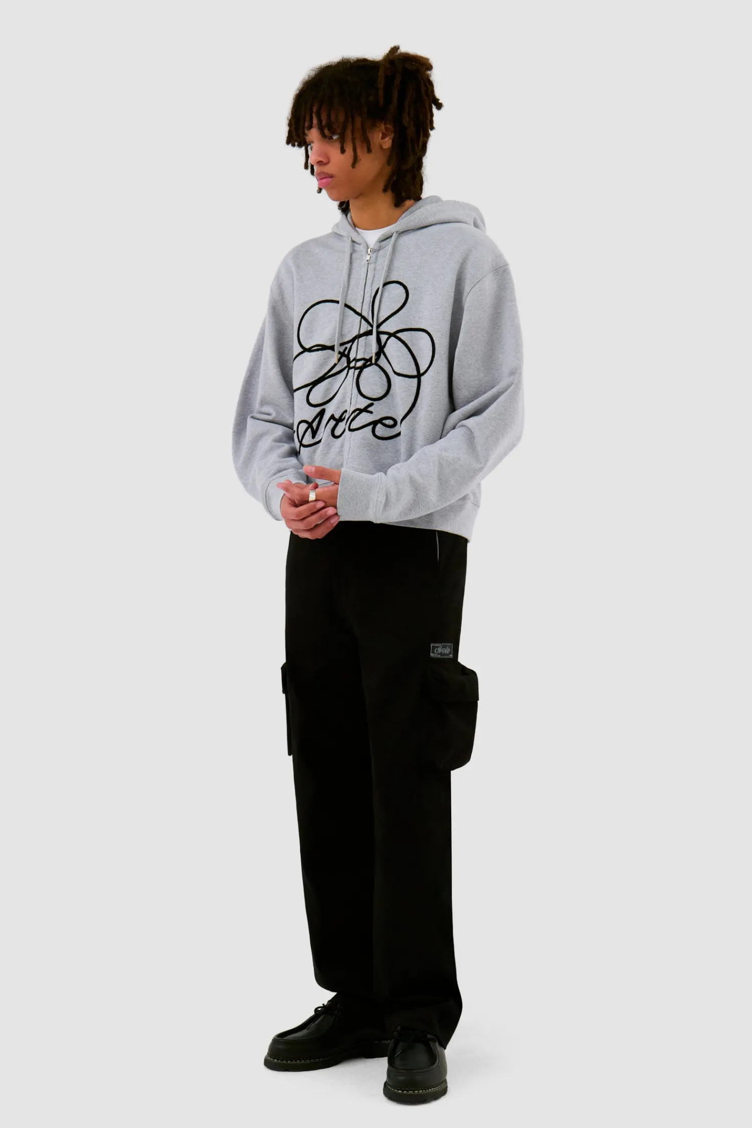 Arte Antwerp Sweat à capuche zippé avec logo fleuri - Gris New