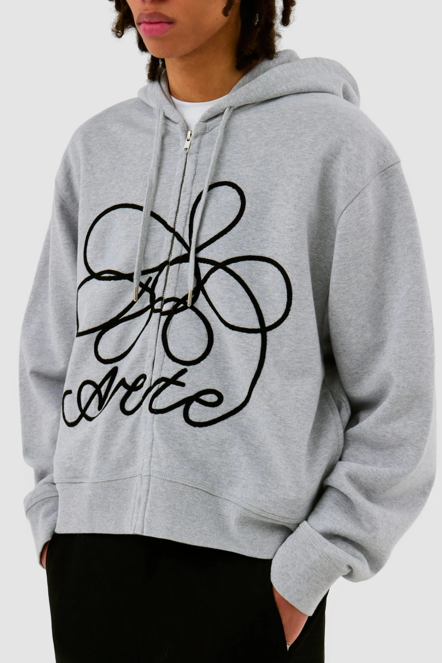 Arte Antwerp Sweat à capuche zippé avec logo fleuri - Gris New