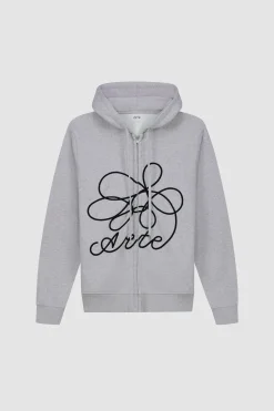 Arte Antwerp Sweat à capuche zippé avec logo fleuri - Gris New