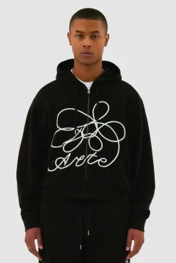 Arte Antwerp Sweat à capuche zippé avec logo fleuri - Noir Cheap
