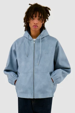 Arte Antwerp Veste à capuche en cuir - Bleu Sale
