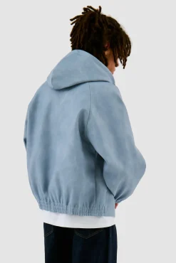 Arte Antwerp Veste à capuche en cuir - Bleu Sale