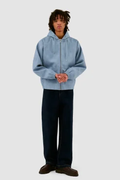Arte Antwerp Veste à capuche en cuir - Bleu Sale