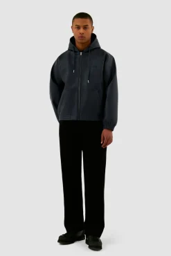 Arte Antwerp Veste à capuche en cuir - Marine Flash Sale